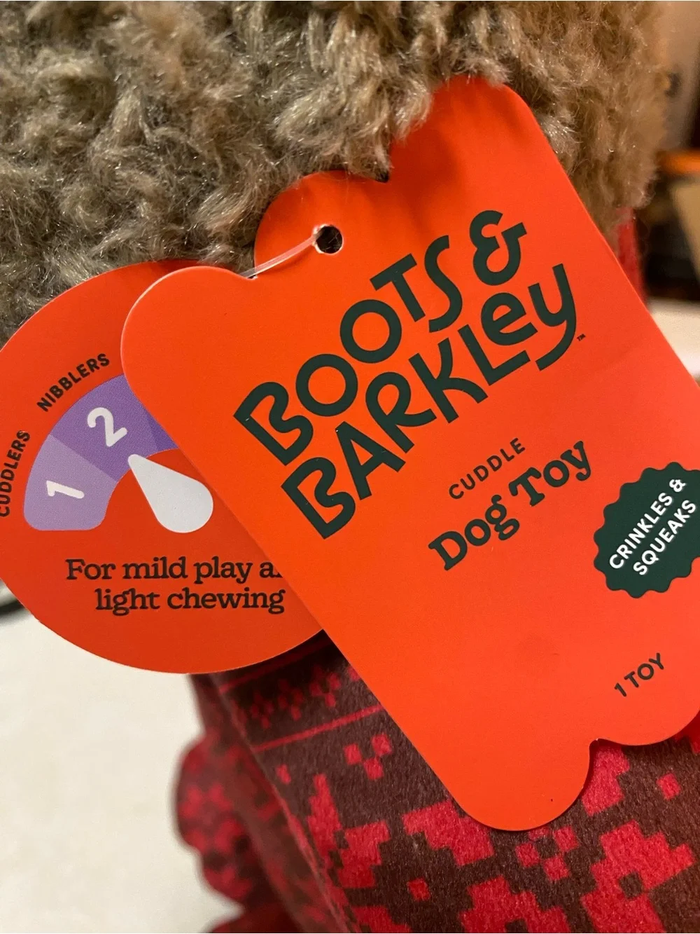 Boots & Barkley Holiday Bear Dog Toy Crinkle & Squeak NWT